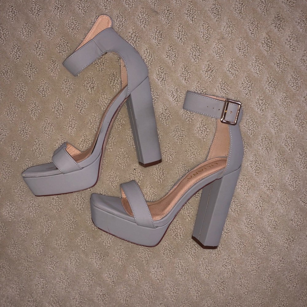 Light gray high heels with ankle strap